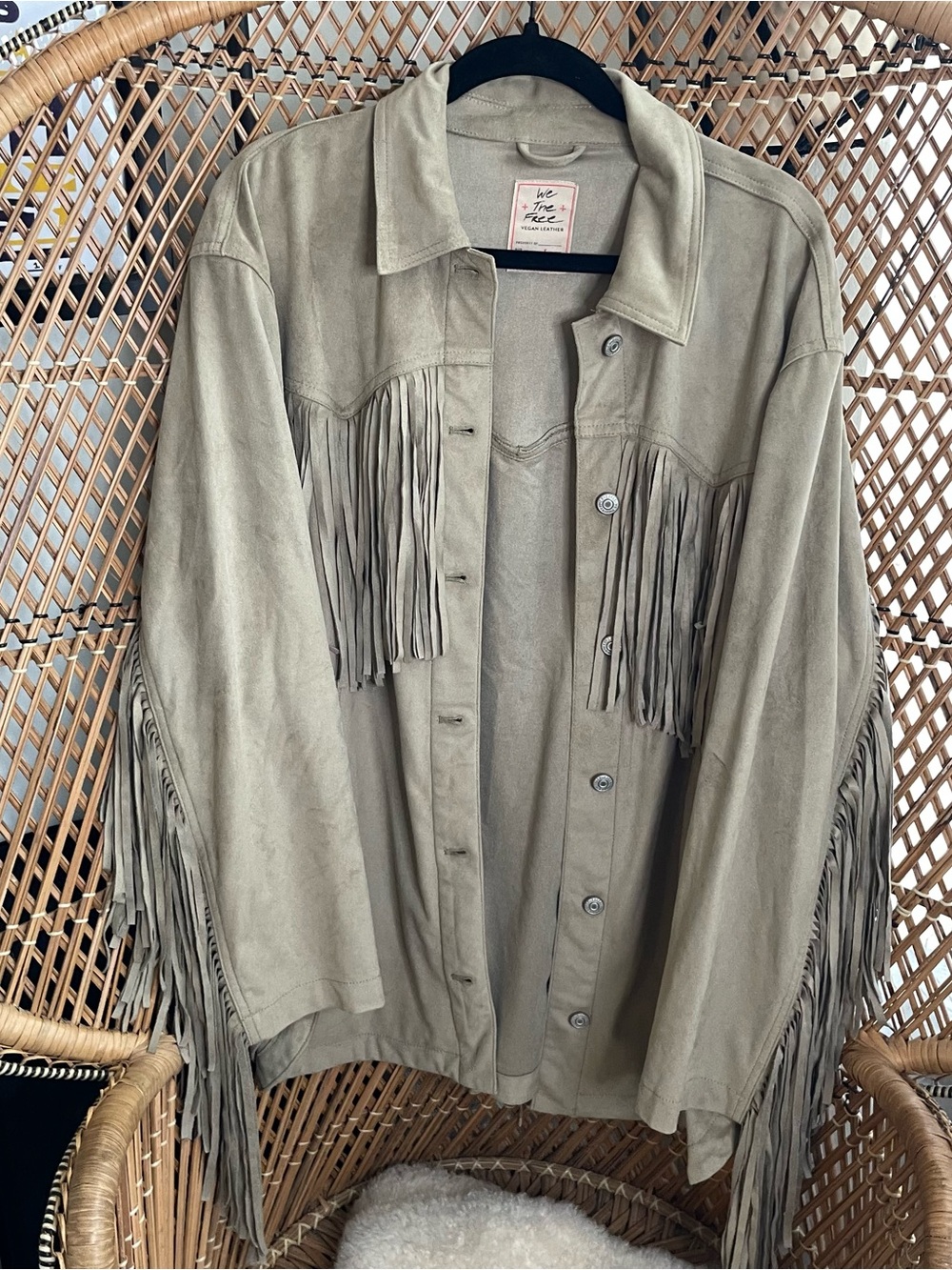 Free People Taupe Fringe Suede Jacket